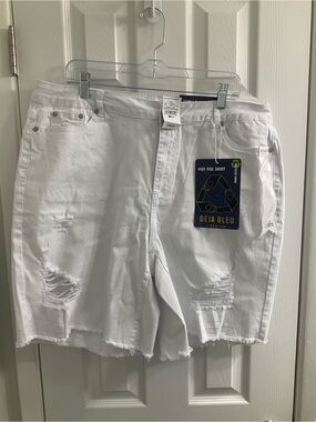 Ashley Stewart White High-Rise Distressed Denim Shorts